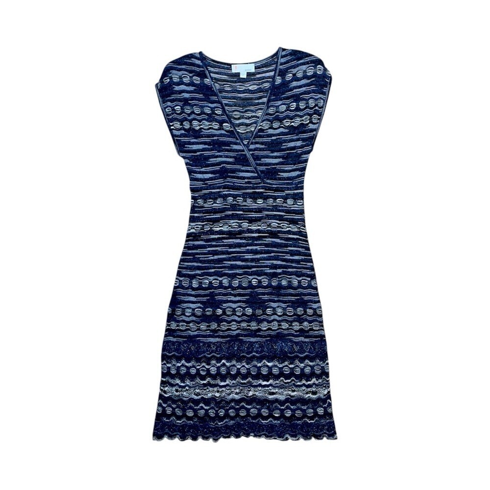 Missoni Dress Women's 38 IT Black Blue Silver Sparkle Short Scallop Vintage 2 US